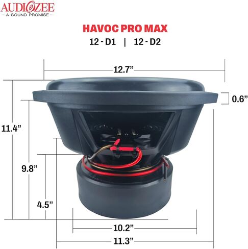 Audiozee Havoc Pro Max 12" 5000W RMS/10000W Max – Dual 2 Ohm Subwoofer, 4" 4-Layer Flat Aluminum Voice Coil, Kevlar Fiber Cone, Competition Grade Design in Saudi Arabia