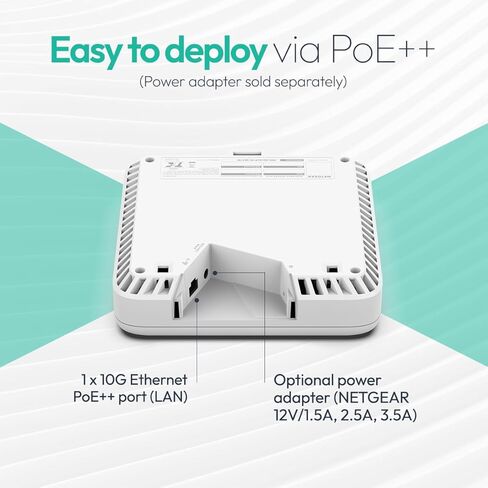 NETGEAR Tri-Band PoE 10 G Insight Manageable WiFi 7 Access Point (WBE750) – 18.4 Gbps Speed (AX18400) - Covers up to 3,000 sq. ft., 256 Client Devices - WPA3 - Power Adapter not Included in Saudi Arabia