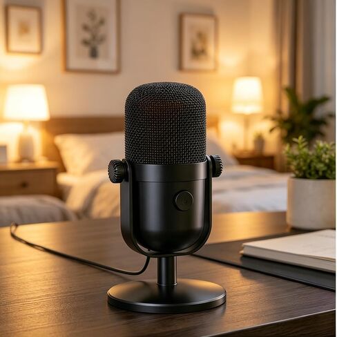 USB Condenser Microphone with RGB Lighting - Noise Reduction HD Recording, Real-Time Ear Feedback for PC Phone in Saudi Arabia