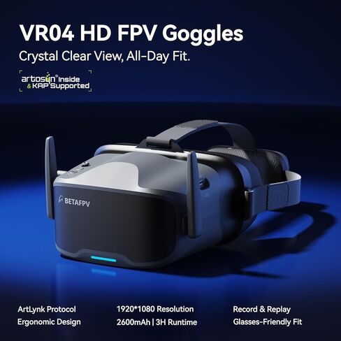 BETAFPV VR04 HD FPV Goggles with 1080P Resolution, 4.5'' Screen LCD, Micro SD Slot, 2 2600mAh Lipo Batteries Up to 3H, Adjustable Headband, Support Recording Replay Compatible for P1 Air Unit VTX in Saudi Arabia