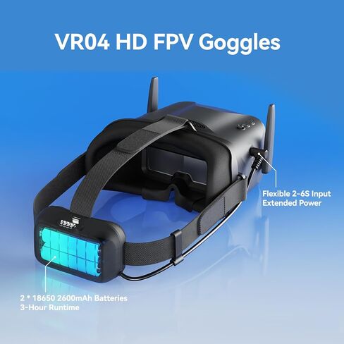 BETAFPV VR04 HD FPV Goggles with 1080P Resolution, 4.5'' Screen LCD, Micro SD Slot, 2 2600mAh Lipo Batteries Up to 3H, Adjustable Headband, Support Recording Replay Compatible for P1 Air Unit VTX in Saudi Arabia