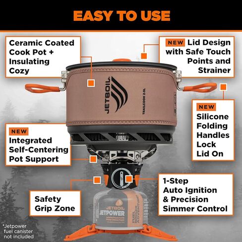 نظام الطبخ Jetboil TrailCook 2.0L للتخييم وحقيبة الظهر مع تحكم في الحرارة قابل للتعديل، جديد لعام 2026، أسمر ضارب للصفرة in Kuwait