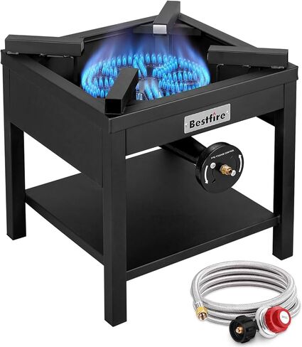 Bestfire 260,000 BTU Outdoor Propane Gas Stove, 0-20 PSI Adjustable Regulator, Steel-Braided Hose, High Pressure Single Burner Cooker for Turkey Fryer, Seafood Boil, Quemador de Gas Propano in Saudi Arabia