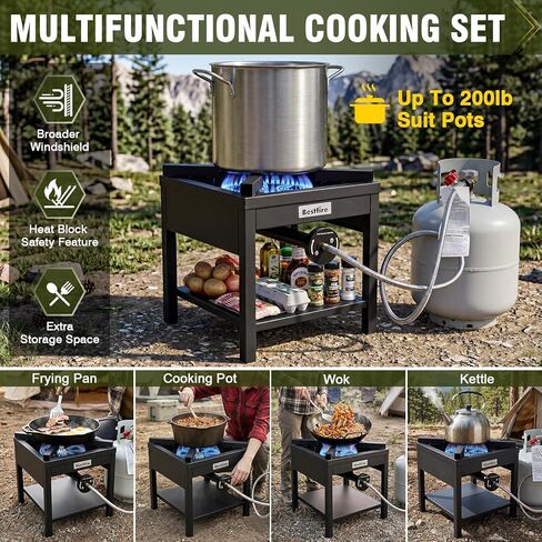 Bestfire 260,000 BTU Outdoor Propane Gas Stove, 0-20 PSI Adjustable Regulator, Steel-Braided Hose, High Pressure Single Burner Cooker for Turkey Fryer, Seafood Boil, Quemador de Gas Propano in Saudi Arabia