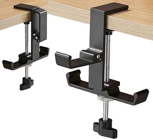JAKO Headphone Stand for Desk, 3 Hooks Aluminum Alloy Headphone Holder (1 Foldable+2 Fixed) Space Saving Headset Stand Hook, Universal Fit PC Gaming Headsets Holder Desk Clamp for Office/Game Table in Saudi Arabia