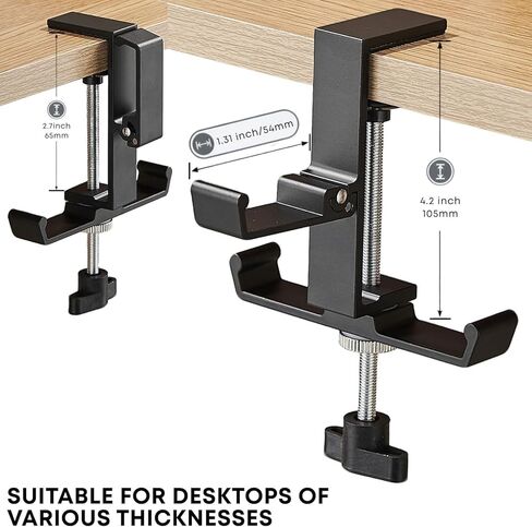 JAKO Headphone Stand for Desk, 3 Hooks Aluminum Alloy Headphone Holder (1 Foldable+2 Fixed) Space Saving Headset Stand Hook, Universal Fit PC Gaming Headsets Holder Desk Clamp for Office/Game Table in Saudi Arabia