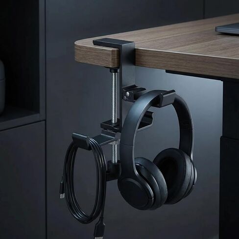 JAKO Headphone Stand for Desk, 3 Hooks Aluminum Alloy Headphone Holder (1 Foldable+2 Fixed) Space Saving Headset Stand Hook, Universal Fit PC Gaming Headsets Holder Desk Clamp for Office/Game Table in Saudi Arabia