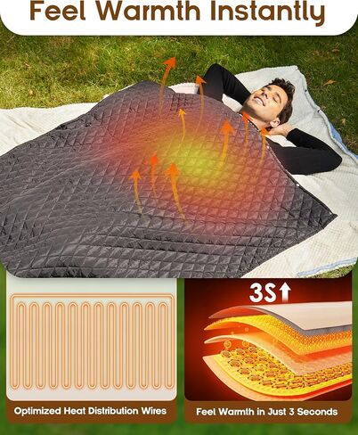 12V Battery Operated Wearable Heated Blanket for Office,Camping,Stadium with Storage Bag,3-Level Temperature Up to 167°F,15000mAh Battery Included (Black) in Saudi Arabia