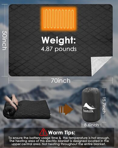 12V Battery Operated Wearable Heated Blanket for Office,Camping,Stadium with Storage Bag,3-Level Temperature Up to 167°F,15000mAh Battery Included (Black) in Saudi Arabia