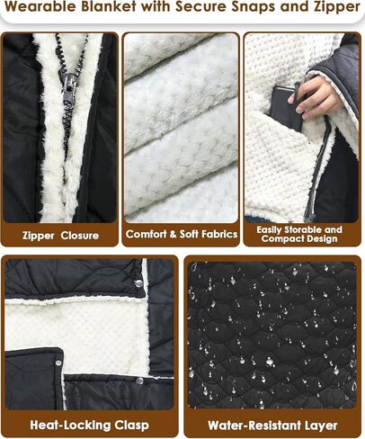 12V Battery Operated Wearable Heated Blanket for Office,Camping,Stadium with Storage Bag,3-Level Temperature Up to 167°F,15000mAh Battery Included (Black) in Saudi Arabia