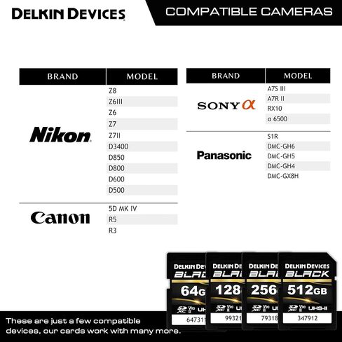 Delkin Devices Black 64GB SDXC UHS-II V90 SD Memory Card in Saudi Arabia