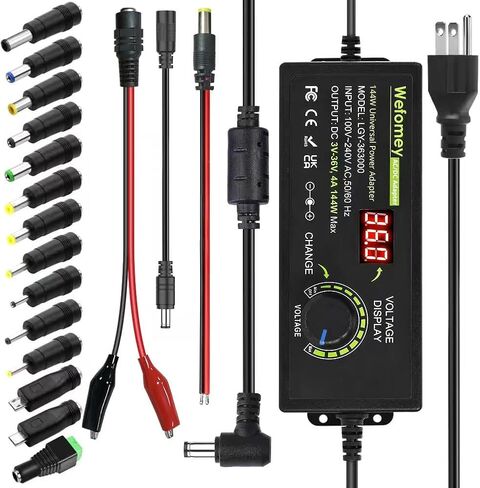 Universal Power Supply 3V~36V 4A 144W Adjustable Variable 3V 5V 6V 9V 12V 15V 18V 20V 24V 30V 36V Switching AC/DC Adapter Charger, 100V-240V AC to DC Converter with 14 Tips, Polarity Converter in Saudi Arabia