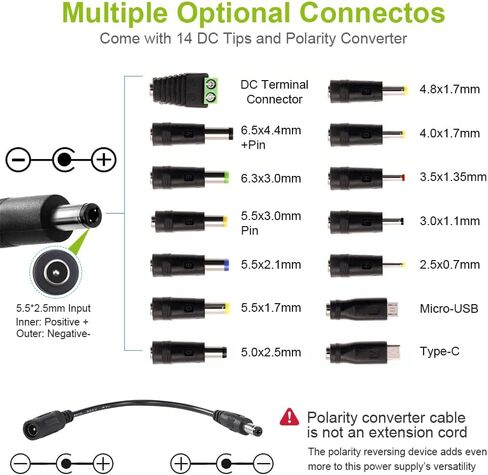 Universal Power Supply 3V~36V 4A 144W Adjustable Variable 3V 5V 6V 9V 12V 15V 18V 20V 24V 30V 36V Switching AC/DC Adapter Charger, 100V-240V AC to DC Converter with 14 Tips, Polarity Converter in Saudi Arabia