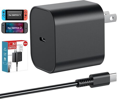 Replacement for Switch 2 Charger - 60w AC Power Adapter for Nintendo 2/1, 4.9FT/1.5M UBC Cable, Support 4K TV Dock, PD3.0 Fast Charging Supply 20V/3A for Nintendo Switch Batteries in Saudi Arabia