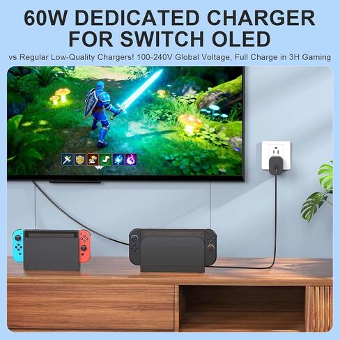 Replacement for Switch 2 Charger - 60w AC Power Adapter for Nintendo 2/1, 4.9FT/1.5M UBC Cable, Support 4K TV Dock, PD3.0 Fast Charging Supply 20V/3A for Nintendo Switch Batteries in Saudi Arabia