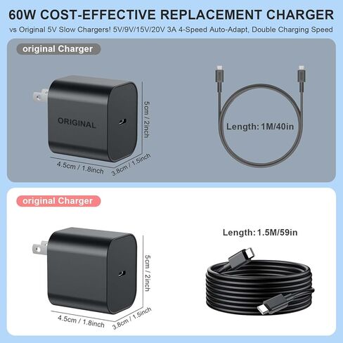 Replacement for Switch 2 Charger - 60w AC Power Adapter for Nintendo 2/1, 4.9FT/1.5M UBC Cable, Support 4K TV Dock, PD3.0 Fast Charging Supply 20V/3A for Nintendo Switch Batteries in Saudi Arabia