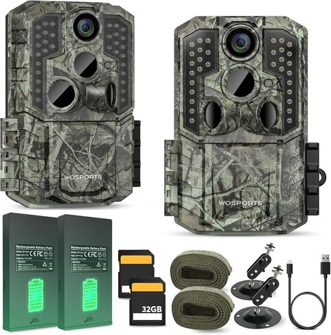 WOSPORTS Rechargeable Trail Camera 2Pack 56MP 4K Game Cam with 6000mAh Lithium Battery 0.2s Trigger Night Vision Motion Activated 120° Wide Lens 2.0" LCD Wildlife Camera Outdoor Scouting in Saudi Arabia