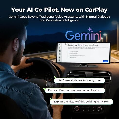 شاشة LAMTTO 11 بوصة AI CarPlay مع تطبيقات تنزيل Google-Play وGemini، سلسة 8 النواة، تشغيل السيارة اللاسلكية Android Auto، شاشة حية 60FPS 1920x720، كاميرا احتياطية 1080P / DVR للترفيه على الطريق in Kuwait