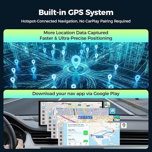 شاشة LAMTTO 11 بوصة AI CarPlay مع تطبيقات تنزيل Google-Play وGemini، سلسة 8 النواة، تشغيل السيارة اللاسلكية Android Auto، شاشة حية 60FPS 1920x720، كاميرا احتياطية 1080P / DVR للترفيه على الطريق in Kuwait