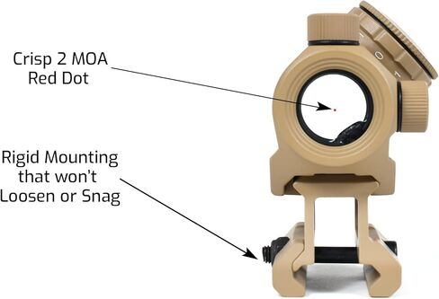 AT3 التكتيكي RD-50 PRO FDE Red Dot Sight - مع حامل صاعد للشهادة مع مشاهد حديدية - 2 MOA نطاق نقطة حمراء مدمجة (Med .83 "Riser (الشهادة المطلقة)) in Kuwait