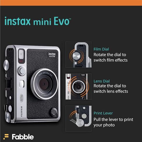 Fujifilm Instax Mini Evo Hybrid Instant Camera (Black) Bundle with 20-Exposure Film, 32GB microSD Card, Protective Case, Photo Album, Screen Protectors, USB Card Reader in Saudi Arabia