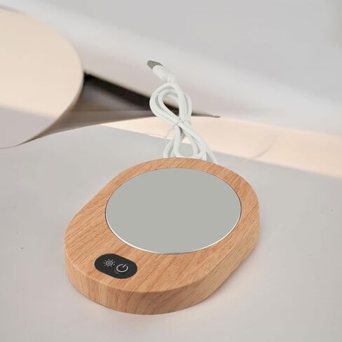 USB Electric Cup Warmer with Gravity Sensor, 55-65C Constant Temperature Coffee Mug Heater, Portable Wood Grain Design for Office Home Travel in Saudi Arabia
