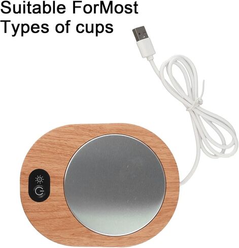 USB Electric Cup Warmer with Gravity Sensor, 55-65C Constant Temperature Coffee Mug Heater, Portable Wood Grain Design for Office Home Travel in Saudi Arabia