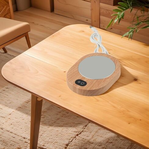 USB Electric Cup Warmer with Gravity Sensor, 55-65C Constant Temperature Coffee Mug Heater, Portable Wood Grain Design for Office Home Travel in Saudi Arabia