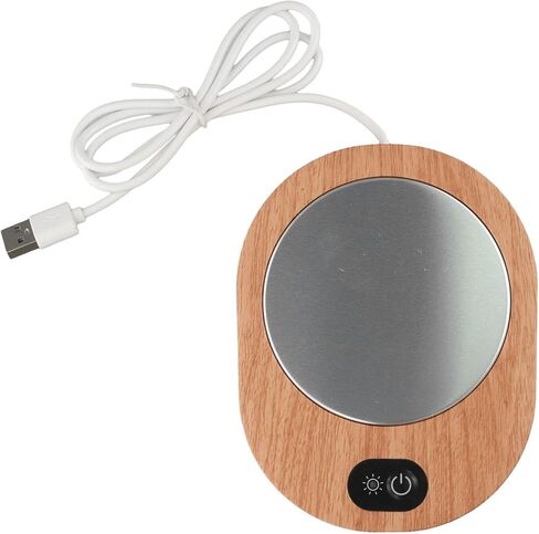 USB Electric Cup Warmer with Gravity Sensor, 55-65C Constant Temperature Coffee Mug Heater, Portable Wood Grain Design for Office Home Travel in Saudi Arabia