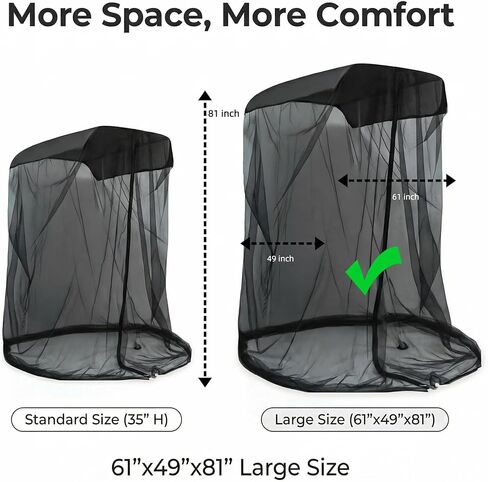 Mosquito Net for Canopy Chair & Patio Swing, Chair Bug Net Enclosure with Zipper Door, Extra Large 61" x 49" x 81" Bug Tent Cover, Breathable Mesh Chair Shield for Camping, Fishing & Backyard in Saudi Arabia