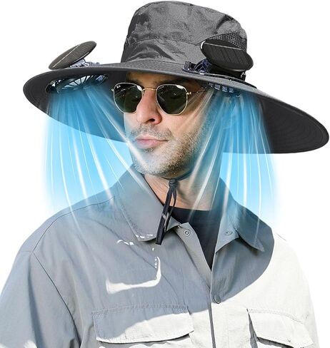 Hat with Fan Wide Edge, Waterproof Solar Powered Fan Hat with 2 Solar Fans 3-Speed Adjustable for Men and Women in Saudi Arabia
