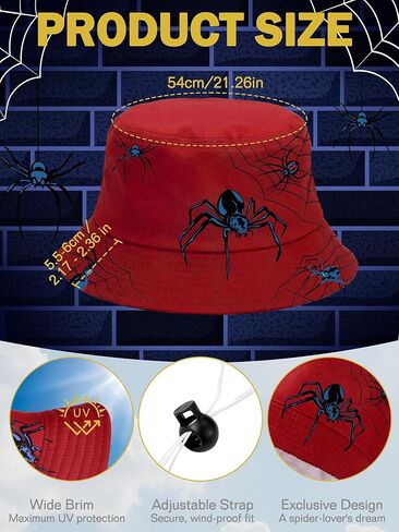 Skicuff 2 حزمة قبعات دلو العنكبوت Spiderweb قبعات الشمس Packable الصيف الشاطئ قبعة الصيد مع حافة واسعة لموضوع العنكبوت لوازم الحفلات هدايا عيد ميلاد الكرتون الأنشطة الخارجية حماية من الشمس in Saudi Arabia