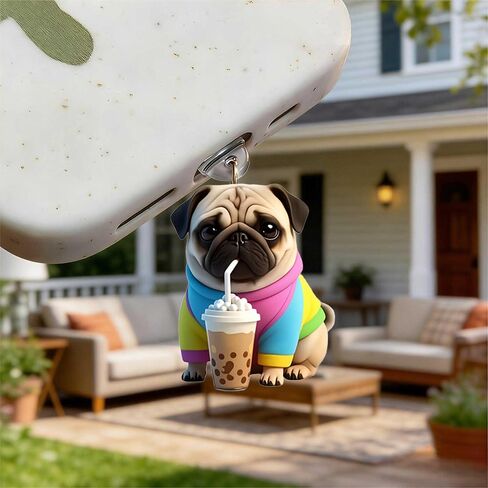 Pug Dog Drinking Dust Plug Acrylic Charms for electronic products,Type-C Charging Port Dust Plugs Pendant Compatible with E-Reader Phone Tablet, Gift for Christmas, Birthday, Anniversary Day in Saudi Arabia