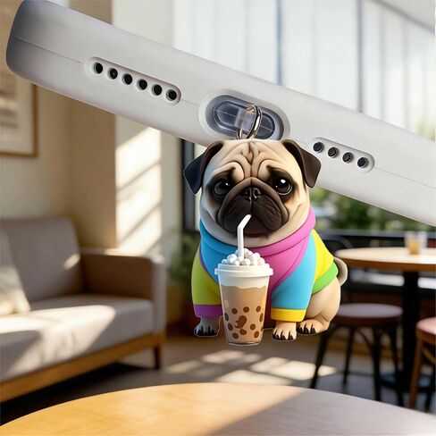 Pug Dog Drinking Dust Plug Acrylic Charms for electronic products,Type-C Charging Port Dust Plugs Pendant Compatible with E-Reader Phone Tablet, Gift for Christmas, Birthday, Anniversary Day in Saudi Arabia
