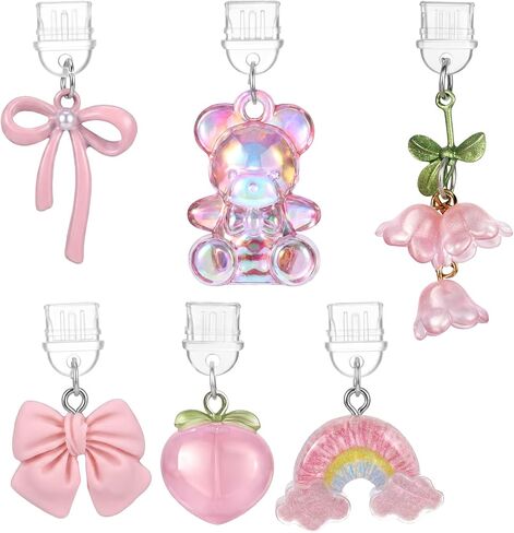6 Pcs Dust Plug Charm Type C Pink Bow Flower Bear Design Charging Port Charm Phone Anti Dust Plug Charm USB C Port Protector Decorating Accessories for Type-C Devices Book Gift Women Men in Saudi Arabia