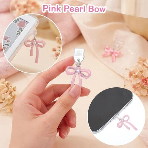 6 Pcs Dust Plug Charm Type C Pink Bow Flower Bear Design Charging Port Charm Phone Anti Dust Plug Charm USB C Port Protector Decorating Accessories for Type-C Devices Book Gift Women Men in Saudi Arabia
