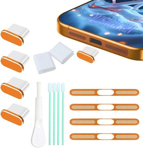 قابس غبار USB C معدني، غطاء منفذ من النوع C، أغطية قابس منفذ الشحن، أغطية غبار مكبر صوت لهاتف iPhone 17 Pro/Max، مجهزة بدعامة مضادة للفقد، 4 عبوات (أزرق داكن بحد أقصى) in Kuwait