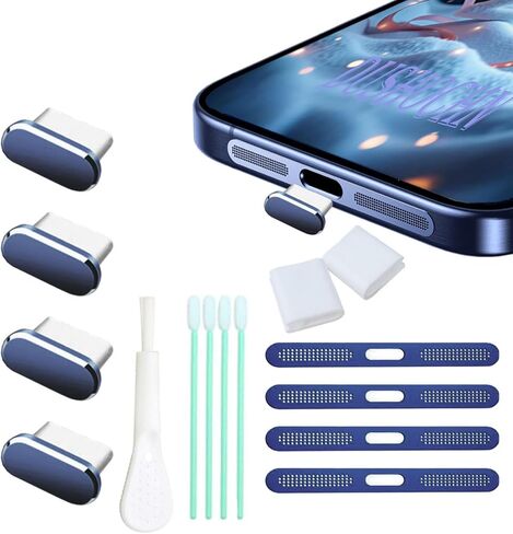 Metal USB C Dust Plug, Type-C Port Cap, Charging Port Plug Covers，Speaker Dust Covers for iPhone 17 Pro/Max, Equipped with Anti Loss Bracket, 4Pack (Dark Blue Max) in Saudi Arabia