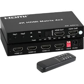 محول مصفوفة HDMI 4K 4x2 مع مستخرج صوت ستيريو 3.5 مم ومخرج صوت بصري، محول فيديو وموزع 4 في 2، يدعم HDMI 2.0 4K@60 هرتز in Kuwait