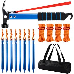 14 Pcs Tent Accessories Kit, 8 Pack Heavy Duty Tent Stakes with Camping Hammer, 4 Camping Ropes & Storage Bag, Durable Tent Stakes Set for Camping, Hiking & Backpacking in Saudi Arabia