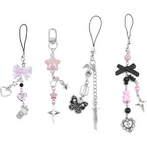 1-4PCS Cute Phone Charms Aesthetic Y2K CellPhone Charms Strap Pink Strawberry Butterfly Star Phone Charm Y2K Accessories Keychain for Backpack, Digital Cameras, Kindles, Air Pods in Saudi Arabia