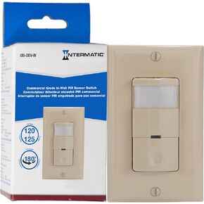 Intermatic IOS-DOV-IV Motion Sensor Light Switch – PIR Occupancy & Vacancy Sensor, 180° Coverage - Auto ON/Off, Ambient Light Sensor, Single-Pole, Neutral Wire Required, Ivory in Kuwait