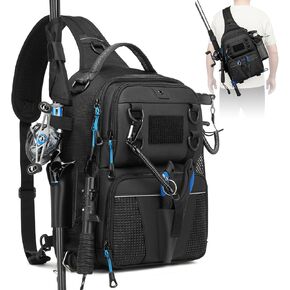 Fishing Sling Bag, Convertible Fishing Tackle Chest Bag with Rod & Beverage Holder, Fish Gifts for Men, Black Camo in Saudi Arabia
