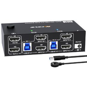 DP KVM Switch 2 كمبيوتر 1 شاشة، 8K@60 هرتز/4K@240 هرتز Displayport KVM Switch لـ 2 PC Share 1 شاشة وأجهزة USB3.0، مع كابلات USB ووحدة تحكم ومحول طاقة (8K DP 2 في 1 خارج 12 سم) in Kuwait