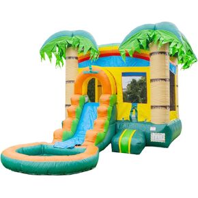 منزلق HeroKiddo Enchanted Forest التجاري من الدرجة التجارية Bounce House Water Slide مع مسبح سبلاش للأطفال والكبار (مع منفاخ)، طوق كرة السلة، داخلي خارجي، كومبو جاف رطب، قابل للنفخ، حفلة عيد ميلاد in Kuwait