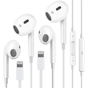 سماعات رأس سلكية لهاتف iPhone 14 13 12 11 Pro Max/XR XS X/8/7، سماعات أذن سلكية لهاتف iPhone مع موصل Lightning، سماعات أذن مع ميكروفون مدمج وتحكم في مستوى الصوت 【سماعات أذن رسمية معتمدة】 - قطعتان in Kuwait