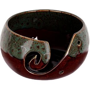 Ceramic Yarn Bowl for Crochet and Knitting Accessories - Best Yarn Holder - Fits Extra Large Yarn Ball - for Knitters and Crocheters 7" x 4" (Moroccon Forest green) in Kuwait