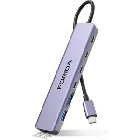 محور FORIDA من سبائك الألومنيوم بسرعة 10 جيجابت في الثانية USB C، موزع USBC متعدد المنافذ 7 منافذ، 4 USB-C 3.2، 2 USB 2.0، منفذ شحن سريع 100 وات PD، محور USB 3.2 لأجهزة الكمبيوتر المحمولة، MacBook، iPad، Surface Pro (رمادي) in Kuwait