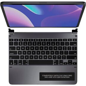 لوحة مفاتيح Brydge 12.9 Pro (الجيل الثالث، موديل 2018) قابلة للتعديل ومحمولة - متوافقة مع iPad Pro الجيل الثالث والرابع (2018 و2020، رمادي فضائي) in Kuwait