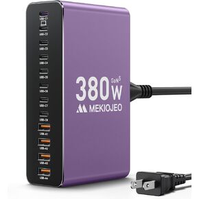 MEKIOJEO 12 Ports Aluminum Alloy 380W Charging Station Fast USB C Charger Block 65W Laptop GaN Charger for MacBook Pro/Air/iPad Pro/iPhone (Purple) in Saudi Arabia